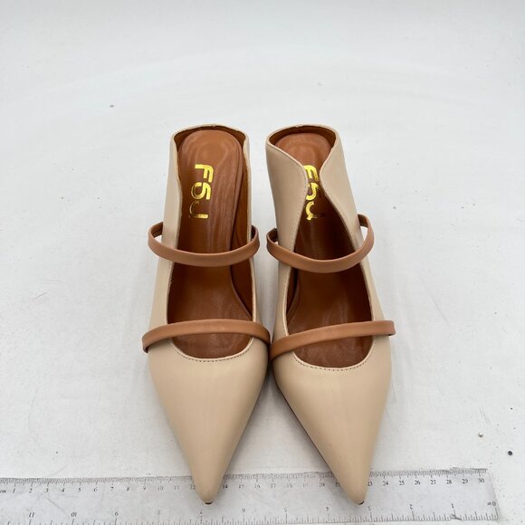 FSJ Women Fashion Pointy Toe Mules Sandals High Heels Pumps Double Straps Slide - Picture 2 of 7